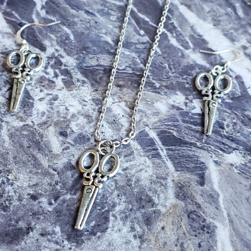 Scissor necklace and earring set
